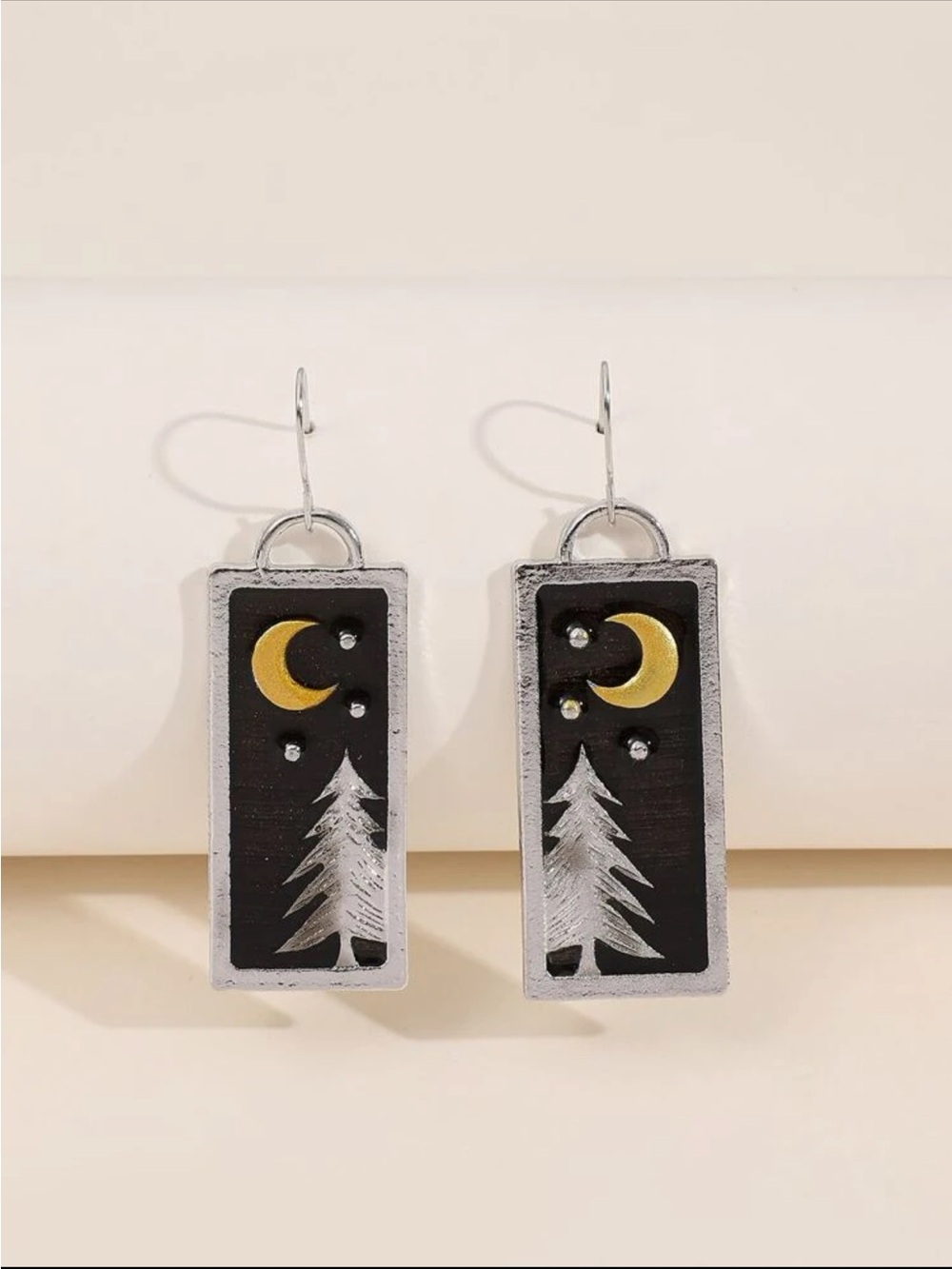 🌲 Awesome Crescent Moon Stars Tree Panel Nature Art Earrings 🌙